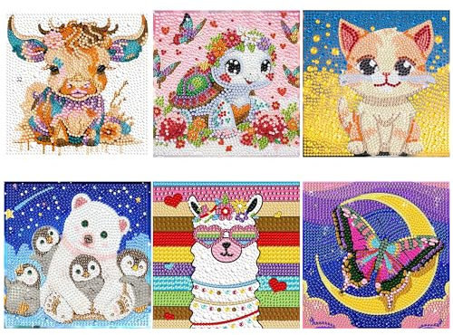 Kssvzz 6er Set 5D Diamond Painting Kinder, Full Diamond Painting Bilder Kinder Tiere-Set, Mädchen Junge Geschenke 6 7 8 9 10 11 12 Jahre, 15x15cm (Stil B)