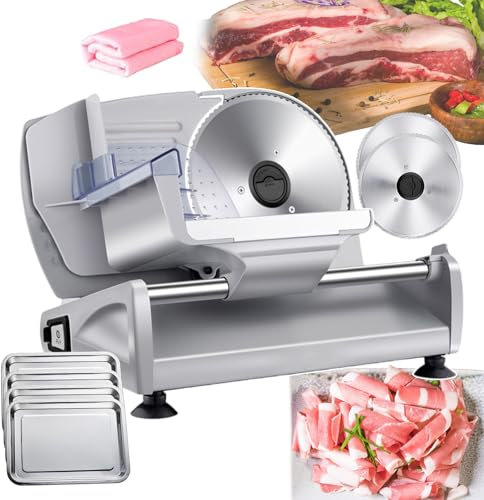 forplubossmmp Electric Meat Slicer Veg Cutter, Stainless Steel Meat Slicer 200W Meat Chopper with Food Holder, Electric Deli Food Slicer for Commercial and Home Use (1-15mm Adjustable Thickness)