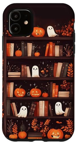 iPhone 11 Vintage Library Halloween Ghost Bookshelves Bookish Bookworm Case