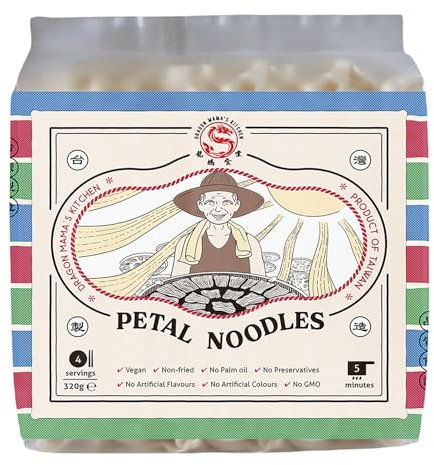 DRAGON MAMA'S KITCHEN Taiwanese Petal Noodles - 320g | Vegan · Non-fried · No Palm oil · No Preservatives · No Artificial Flavours · No Artificial Colours · No GMO (1 pack)