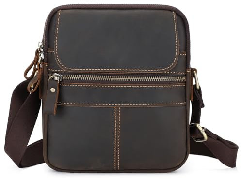 BAIGIO Herren Umhängetasche Leder Schultertasche Vintage Crossbody Bag Herren Herrentasche zum Umhängen Handtasche Männer Ledertasche für Business Arbeit Reise Alltagsleben, Dunkel Kaffee