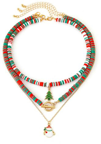 BKEPDY Weihnachten Halskette Damen mit Layered Kette und Anhängern Schneemann und Weihnachtsbaum Choker Schmuck für Festliche Anlässe (Farbe-2)