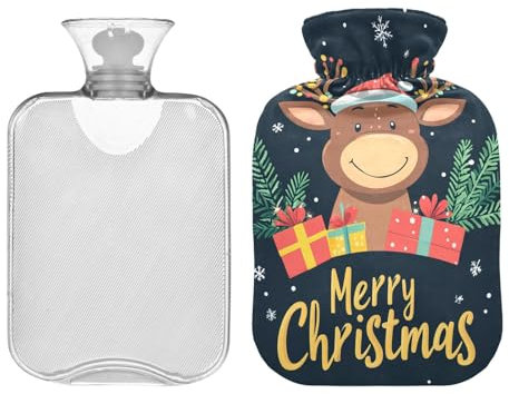 Wärmflasche mit weichem Bezug, 2-Liter-Wärmflasche mit süßem Elch, 2-Liter-Wärmbeutel für Schulterperiode, Schmerzlinderung, PVC-Hand- und Fußwärmer