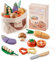 ROBUD Holzspielzeug Lebensmittel Set, Gemüse Schneiden Kinderküche Zubehör Spiel-lebensmitteln für Kinder Spielset mit Aufbewahrungstasche, Geschenke für Kinder Spielzeug ab 3 Jahre, Gemüseset