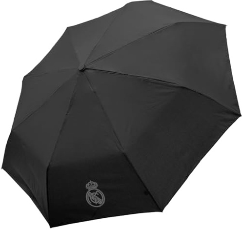 ms móvil shop Real Madrid Paraguas plegable de Caballero Fútbol sombrilla de viaje color negro, paraguas grande portátil compacto para sol y lluvia, paraguas hombre y mujer, resistente al viento