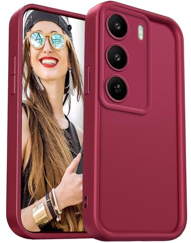 DESSEN Funda para Realme 14X 5G Capa Protectora- Silicona Carcasa Antigolpes Protector Camara Móvil Case Cover Suave Bumper Resistente, Rojo Vino
