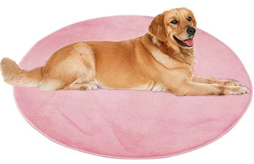 ping bu Grand tapis rond pour chien et chat - Tapis rond en peluche douce et chaude - Antidérapant, apaisant, lavable - 120 x 120 cm - Rose