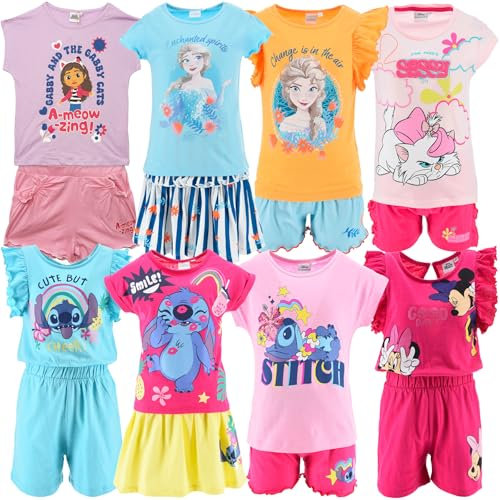 Characters Cartoons Dibujos animados – Niña – Juego de 2 piezas para playa, camiseta y pantalón corto, 10218 Stitch Fucsia Falda, 8 años