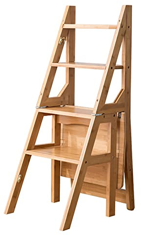 Escabeau de bibliothèque pliable - Étagère décorative pour la maison, la cuisine, les placards, les meubles, escabeau en bois, escabeau portable, chaise escabeau pliable - Naturel 35 x 46 x 88,5 cm