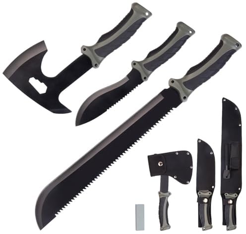 Set outdoor survival con ascia, machete e coltello, con 3 foderi