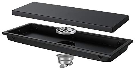 SdaryWare Scarico a Pavimento 30X11 cm, antiodore, in Acciaio Inox, con Vernice Nera, Scarico a Pavimento lineare, Inserto per Piastrelle del Bagno, Scarico a Pavimento per Doccia,