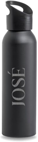 DEREGALOOS Botella Aluminio Mate 600ml Personalizable con Grabado Láser. Ligera y Reutilizable. Cierre Seguro sin BPA. Diseño Deportivo Ideal para Regalo, Gimnasio, Oficina o Uso Diario (Negro)