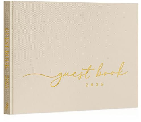 Lanpn Gästebuch Hochzeit 2026 mit 108 Leeren Seiten, Leinen Hochzeitsgästebuch, Hochzeitsbuch Hochzeitsempfang Gästebücher für Jubiläen Geburtstage Babyparty Taufe Anmeldungen & Fotos (Beige)