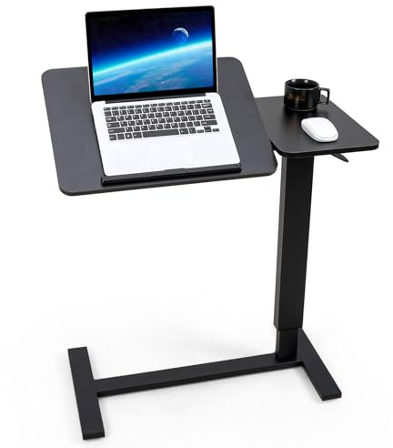 Warmiehomy Height Adjustable Table with Wheels 80cmx40cm, Black | Rolling Hospital Bed Table with with 45° Tilting Desktop. Mobile Overbed Bedside Table for Home Office Bedroom Living Room.