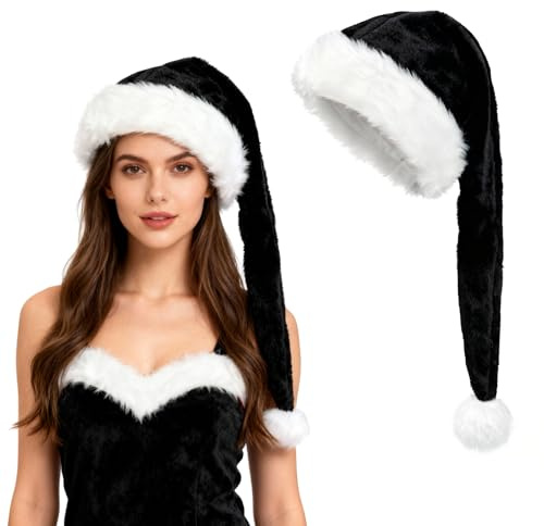 TAGVO Lang Weihnachtsmütze Nikolausmütze Damen Herren Weihnachtsmann Mütze mit Plüsch Rand Perfekt für Weihnachtsfeiern Und Heiligabend