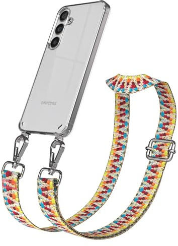 EAZY CASE Handykette - Verstellbares Taschenband kompatibel mit Galaxy S24, Schulterriemen, Handykordel mit Silikon Hülle, Umhängetasche, Regenbogen Silber