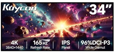 Kuycon Q34W 34 inch FHD (3440 x 1440) 4K 165HZ Gaming Monitor, IPS, 1.07 Billion Colors, 99% sRGB, 5ms, HDR, Eye Care, Anti-Glare, 178° Viewing Angle (Honeycomb - without Stand)