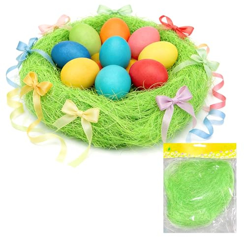 30g Easter Green Grass, Easter Fake Grass, Easters Basket Grasses, Craft Easters Bunny Egg Hunt Bonnet Hat, Eastertide Decorations, for Eastertide Basket Gift Packaging Filling Party Decor Supplies