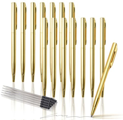 MAIJIAJU 15 Stück Metall Gold Kugelschreiber, Einziehbar, 1,0 mm Gelminen | 15 Passende Ersatzminen Inkl., Flüssige Geltinte, Glänzende Vergoldung, Sanftes Schreiben, Für Büro, Geschäft, Lehrer