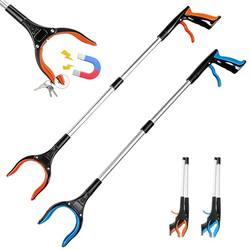 Tmefoy Greifzange für Senioren, 2 Stück Greifer zum Aufheben mit Magnetspitzen und Drehbarer Kopf 82cm Langer Greifarm Müllzange Greifzange Faltbare Greifer für Senioren, Gartenarbeit, Behinderung