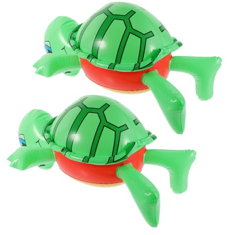 SHINEOFI Lot de 2 Ballons Gonflables Tortue en Pvc, Décorations de Fête Aquatiques, Taille Moyenne, Coloris Vert Multicolore, Jouets Gonflables D'été pour Piscine, Plage et Camping