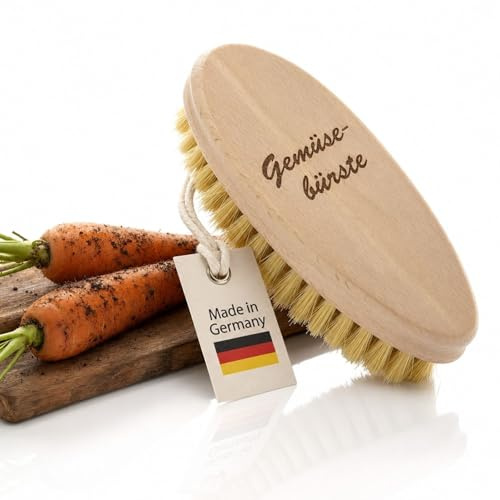 Cepillo para verduras de madera con cerdas naturales, cepillo sostenible de madera de haya, cepillo ecológico para lavar verduras y frutas, resistente y duradero, fabricado en Alemania