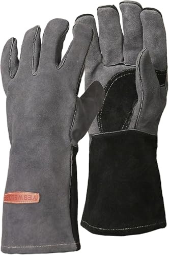 YESWELDER 35cm Leder MIG Schweißerhandschuhe | Feuerfest mit Kevlar-Nähten, ideal für Grill, BBQ, Ofen & Plasmaschneiden