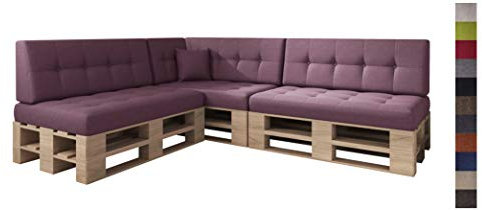 sunnypillow Palettenkissen Kaltschaum Palettenauflage Palettenpolster Palettensofa Sitzkissen Rückenlehne gesteppt 8er Set Purple
