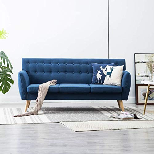 Festnight 3-Sitzer-Sofa | 3er Stoff Couch | Wohnzimmer Stoffsofa | Polstersofa | Loungesofa | Blau Stoffbezug mit MDF-Rahmen 172x70x82 cm