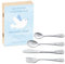 Maverton Kinderbesteck Set mit Gravur + Holzbox mit Aufdruck - aus Edelstahl - mit Tieraufdruck - 4-teilig - personalisierbar - Braun - Geschenk Geburtstag, Taufe, Geburt - Taube 2
