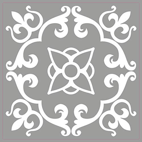 Grey Tile Stickers Victorian Morrocan Modern self Adhesive Wall Art Decor transfers-Bathroom backsplash Kitchen splashbacks Floral Decals Peel and Stick (Grey Modern 7, 4 inch) Pack of 10