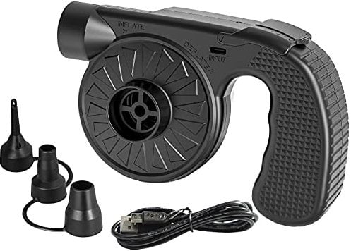 infactory Luftpumpe Luftmatratze: Akku-Luftpumpe mit 3 Ventil-Aufsätzen und USB-Ladefunktion, 500 l/Min. (Pumpe Akku, Luftmatratze, Kfz Ladegerät)