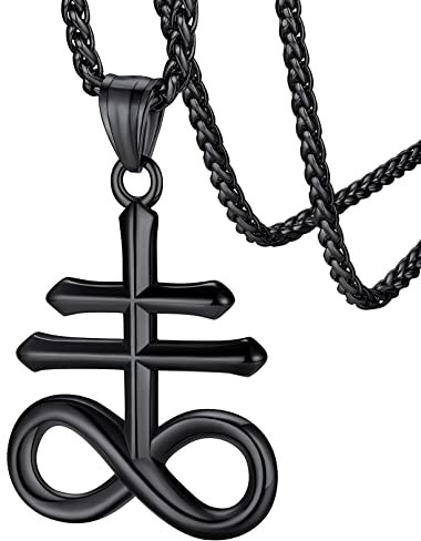 FaithHeart Schwarz Leviathan Kreuz Anhänger Halskette für Herren Jungen Punk Gotik Siegel von Leviathan Kreuz Halskette für Freunden Ehemann