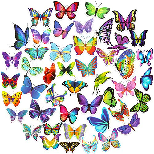 50 Stück Schmetterling Aufkleber für Auto Bunt Schmetterling Sticker Wasserdicht Vinyl Deko Fahrradaufkleber für Motorrad Roller Skateboard Laptop Wohnwagen Laufrad DIY Basteln Dekoration