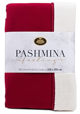 Gözze - Gemütliche Kuscheldecke, Pashmina Feeling, Wendbar, 460 g/m², 150 x 200 cm - Kaminrot