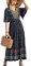 Women's Summer Casual Maxi Dress Bohemian Floral V Neck Puff Short Sleeve Ethnic Style Beach Tiered Sundress Long Swing Dress (Black, X-Large)