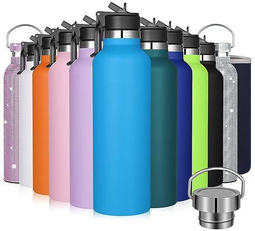 GeeRic 750ML Bouteille d'eau en Acier Inoxydable Bouche Large, Bouteille d'eau en métal à Double Paroi Isotherme sous Vide, 12 Heures Chaudes et 24 Heures Froides, Bleu ciel