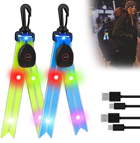 Aicharynic LED Blinklicht Schulranzen, 2 Stück USB Aufladbar LED Reflektoren Kinder Schulranzen Sicherheitslicht Reflektor Rucksack Anhänger für Joggen Wandern Laufen
