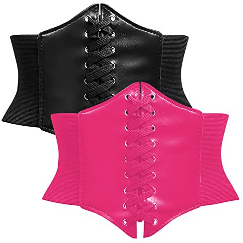 TAIZER 2 PCS Korsett Damen Corset Black Belt Elastischer Vintage Taillengürtel für Kostüm Halloween