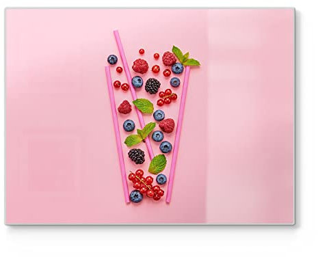 DEQORI Schneidebrett aus Glas | groß 40x30 cm | Motiv Fruchtiger Beerencocktail | Design Schneideplatte für Küche | Frühstücksbrett antibakteriell & rutschfest | Glasplatte & Servierplatte