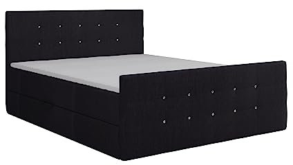 KEF Paris Boxspringbett 200x200 cm - Bett mit Matratze und Topper - Doppelbett mit Bettkasten - Polsterbett mit Kopfstütze - Bonell-Matratze H3 - Schwarz Enjoy