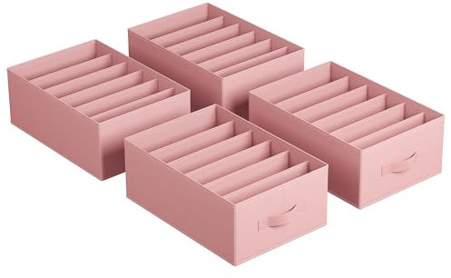 SONGMICS Juego de 4 Organizadores de Cajón, Organizadores de Armario de 6 Compartimentos, Plegables, 42 x 30 x 17 cm, para Pantalones, Ropa, Rosa Jalea RUS009R01