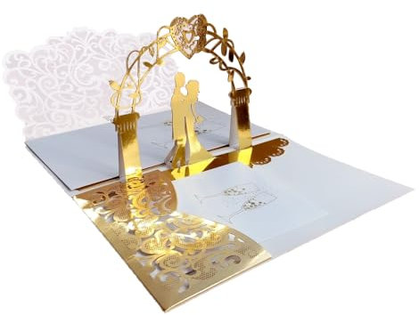 Pop Up Hochzeitskarte, Pop-Up Karte Hochzeit, 3D Glückwunschkarte mit Weiß Umschlag für Hochzeitstag, Verlobung, Hochzeitseinladung, Kirchliche Trauung, Beichte, Valentinstagskarte
