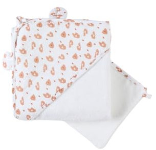 NOUKIE'S - Set de bain en éponge - Cape de bain + Gant - Babou & Kendi - Terracotta