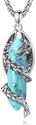 EUDORA Harmony Ball Drachen Kette für Damen Herren mit Türkis, Vintage Drachen Türkis Halskette Anhänger, Amulett Energie Drachen Schmuck Geschenk für Frauen Herren Vater Mutter, Kette 20Zoll +24Zoll