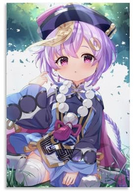 YBJDLO Game Genshin Impact Anime Qiqi Raum-Wohnzimmer-Dekor, moderne ästhetische Wandkunst, Geschenk für Freunde, Bett, ungerahmt, 20 x 30 cm