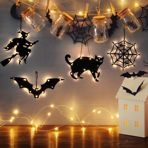 CNMTCCO Halloween Decoration Lights 4 Pcs Set, Pumpkin Spider Spooky Castle LED Decoration Hanging Lights Window Lights Halloween Lights, Halloween Party Indoor Decoration (Darkly)
