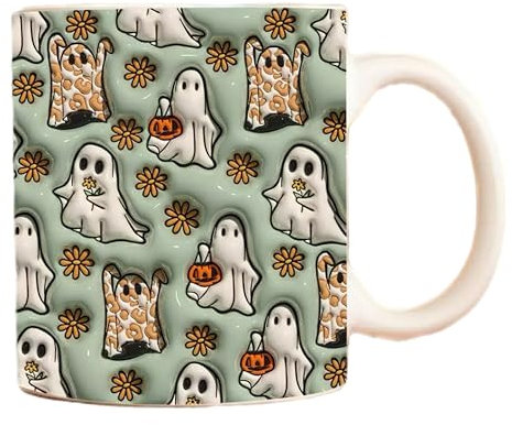 eBoutik - Mug fantaisie 3D coloré avec impression pastel d'Halloween – Tasse d'automne effrayante pour thé et café – Cadeau de décoration fantôme pour la maison ou panier Boo