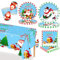 MORAINJAY 69Pcs Christmas Paper Party Tableware Set,Blue Xmas Santa Snowman Print Table Decoration with Paper Cups,Tablecloth,Paper Plates and Napkins for Christmas Eve Home Party Favors Supplies