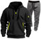 KONG JIMFAN Hoodie Herren Jogginganzug Herren 2-Teilig Trainingsanzug Tracksuit Mit Reißverschluss Tasche Freizeitanzug Sporthose Übergangs Sportanzug Herren Pullover Mit Reißverschluss(#B Black,XL)